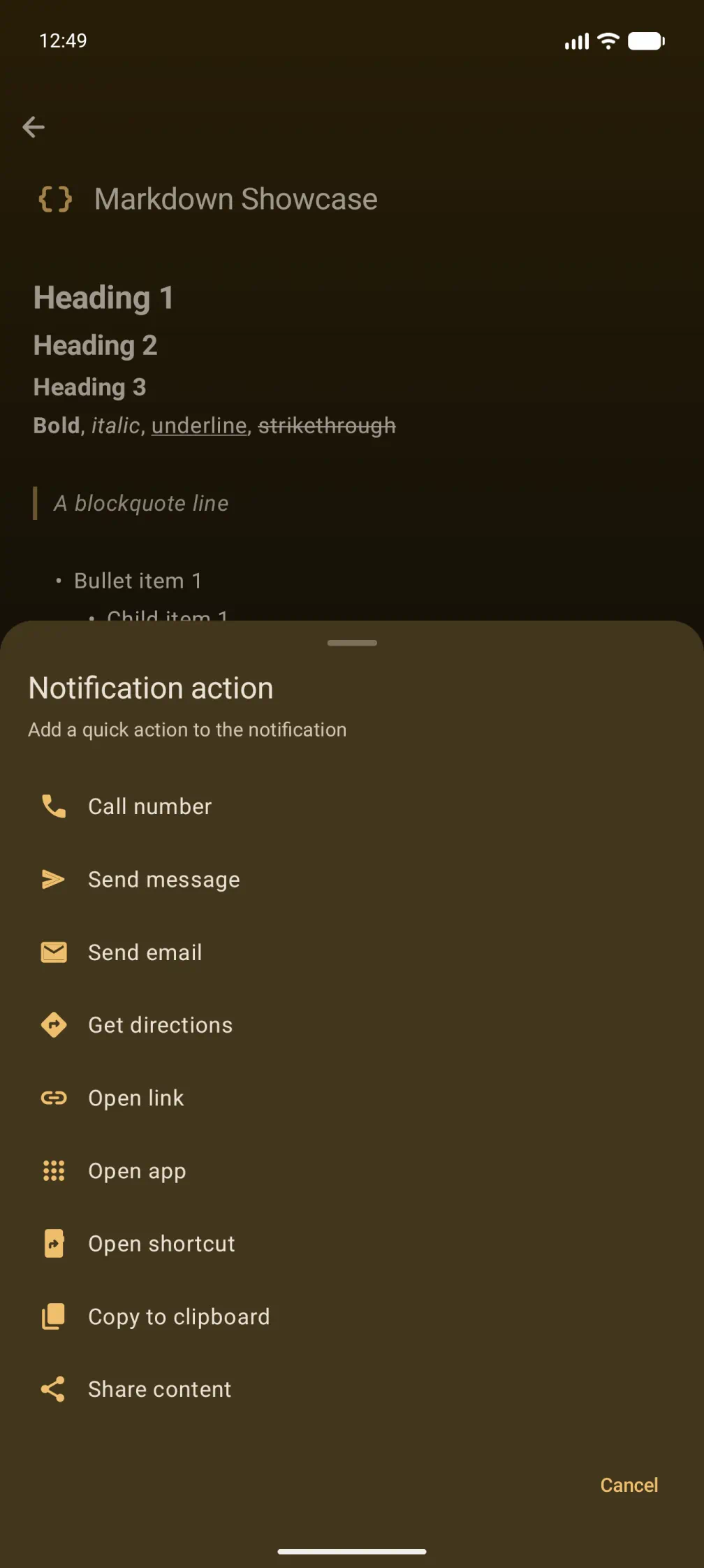 Call, text, navigate - take action directly from the notification
